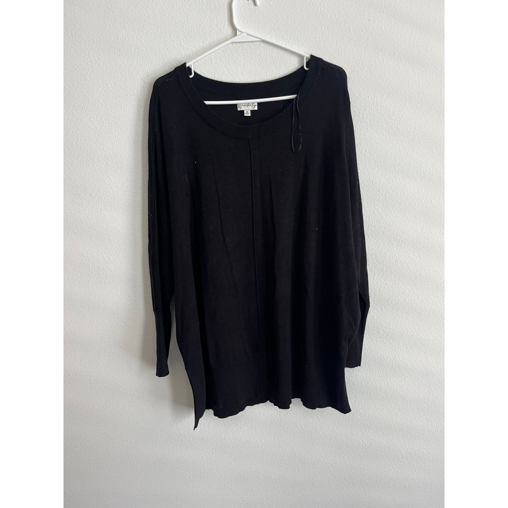 Wonderly Women Black Crew Neck Long Sleeve Seam Detail Tunic Sweater Plus 1X